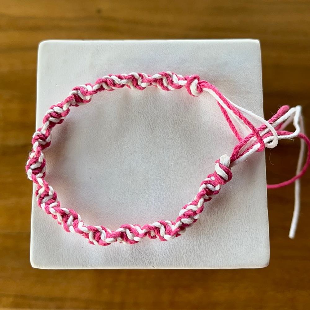 HANDMADE PINK & WHITE HEMP SPIRAL BRACELET CAMP JEWELRY